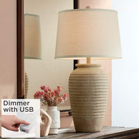 Austin Sand Ridged Southwest Rustic Jug Table Lamp With USB Dimmer