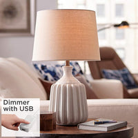 Logan Ribbed Ceramic Modern Table Lamp With Dimmer