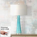 Possini Euro Miriam Aqua Blue Glass Table Lamp With USB Dimmer