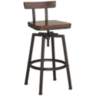 Roark Dark Wood and Bronze Adjustable Swivel Barstool