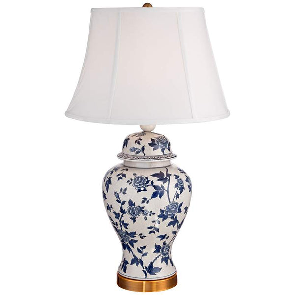 Rose Vine Blue and White Temple Jar Table Lamp