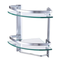 Heavy Duty Wall Mounted Corner Shelves Aluminum Tempered Glass Storage With Towel Bar 2-Tiers