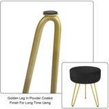 Velvet Footrest Stool Ottoman Round Modern Upholstered Vanity Footstool Side Table Seat Dressing Chair with Golden Metal Leg Black