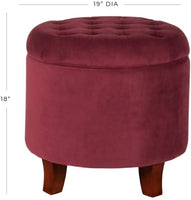 Pop by Kinfine Fabric Upholstered Round Storage Ottoman - Velvet Button Tufted Ottoman with Removable Lid, Burgundy