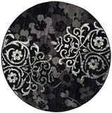 Black/Silver Floral Damask Soft Area Rug