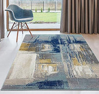 Abstract Blue Yellow Grey 5x7 Area Rug