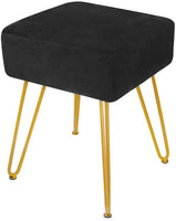 Velvet Footrest Stool Ottoman Round Modern Upholstered Vanity Footstool Side Table Seat Dressing Chair with Golden Metal Leg Black