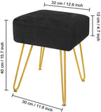 Velvet Footrest Stool Ottoman Round Modern Upholstered Vanity Footstool Side Table Seat Dressing Chair with Golden Metal Leg Black