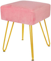 Velvet Footrest Stool Ottoman Round Modern Upholstered Vanity Footstool Side Table Seat Dressing Chair with Golden Metal Leg Black