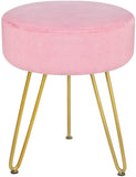 Velvet Footrest Stool Ottoman Round Modern Upholstered Vanity Footstool Side Table Seat Dressing Chair with Golden Metal Leg Black