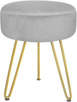 Velvet Footrest Stool Ottoman Round Modern Upholstered Vanity Footstool Side Table Seat Dressing Chair with Golden Metal Leg Black