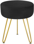 Velvet Footrest Stool Ottoman Round Modern Upholstered Vanity Footstool Side Table Seat Dressing Chair with Golden Metal Leg Black