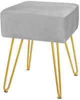 Velvet Footrest Stool Ottoman Round Modern Upholstered Vanity Footstool Side Table Seat Dressing Chair with Golden Metal Leg Black