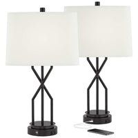 Dario Black Table Lamps Set of 2 with USB Ports