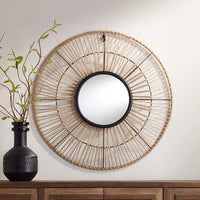 Jefferson Natural and Black 27 1/2" Round Wall Mirror