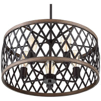 Aruba 20" Wide Woodgrain and Bronze 5-Light Drum Pendant