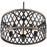 Aruba 20" Wide Woodgrain and Bronze 5-Light Drum Pendant
