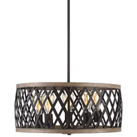 Aruba 20" Wide Woodgrain and Bronze 5-Light Drum Pendant