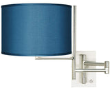 Blue Faux Silk Brushed Nickel Plug-In Swing Arm Wall Lamp