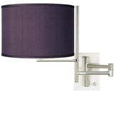 Gray Faux Silk and Brushed Steel Modern Plug-In Swing Arm Wall Lamp