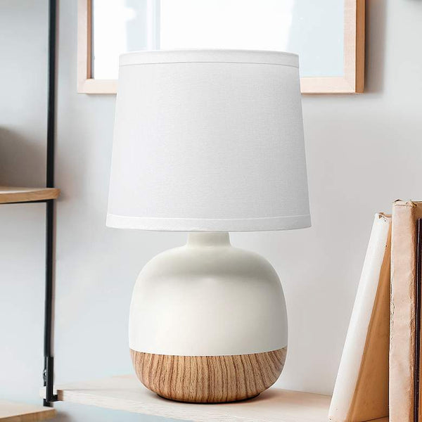 Simple Designs 12"H Off-White Light Wood Accent Table Lamp