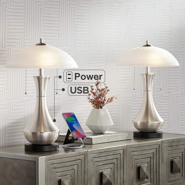 Simon Modern Accent Power Outlet and USB Table Lamps Set of 2