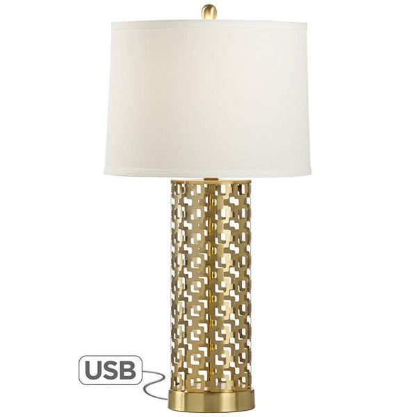 Deena Antique Brass Metal Table Lamp with USB Port