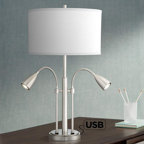 Wagner Brushed Nickel Gooseneck Table Lamp with USB Port