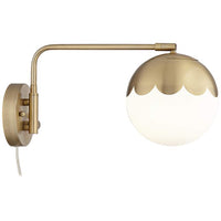 Set of 2 Kelowna Antique Brass Glass Globe Plug-In Swingarm Wall Lamps