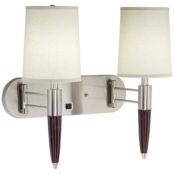 Club Room 18" High Brushed Nickel and Mahogany Plug-In Wall Light