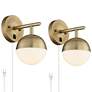 Luna Antique Brass Globe Plug-In Wall Lamps Set of 2