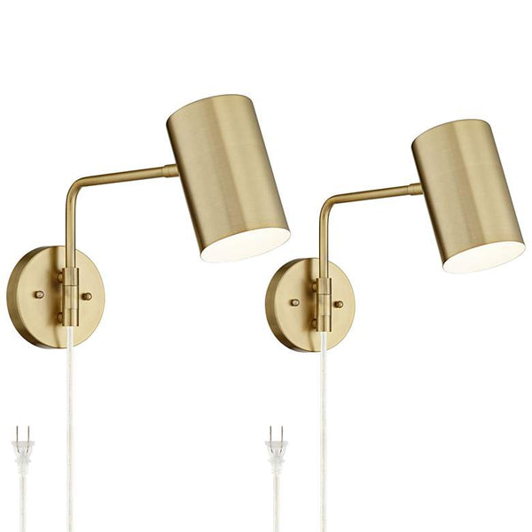 Carla Brushed Brass Down-Light Swing Arm Plug-In Wall Lamps Set of 2