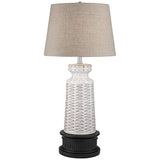 Helene Cream White Ceramic Table Lamp With Black Round Riser