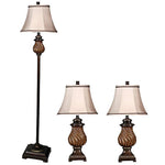 Toffee Wood 3-Piece Table Lamps and Floor Lamp Set