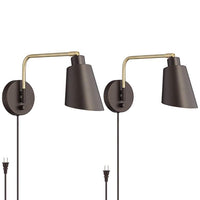 Nanaimo Bronze and Antique Brass Plug-In Swing Arm Wall Lamps Set of 2