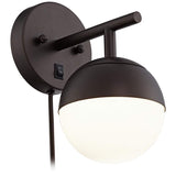 Luna Frosted Glass and Bronze Globe Plug-In Wall Lamps Set of 2