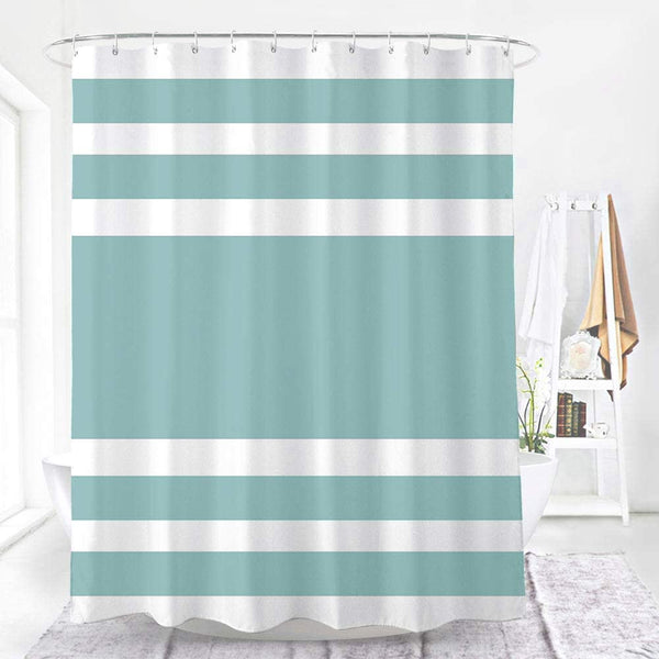 Stripe Shower Curtain Waterproof Fabric with Hooks Machine Washable