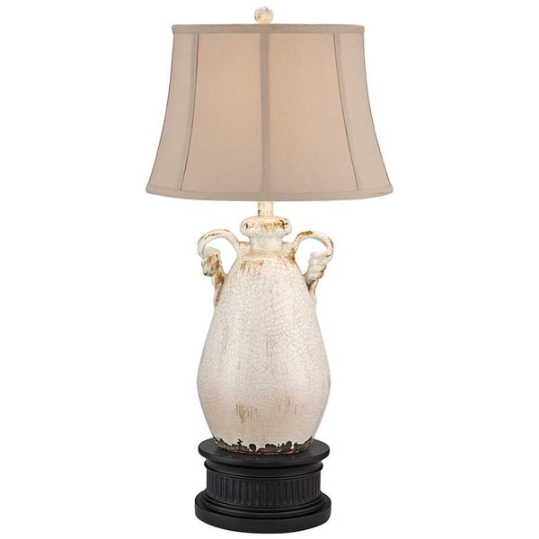 Isabella Ivory Ceramic Table Lamp With Black Round Riser