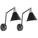 Wray Black and Antique Brass Hardwire Wall Lamps Set of 2