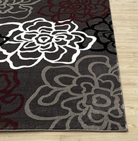 Floral Gray/Grey Red White Area Rug