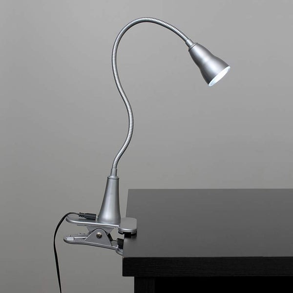 Simple Designs Silver Gooseneck LED Clip Light Desk Lamp