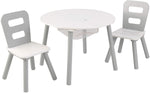 Wooden Round Table & 2 Chair Set with Center Mesh Storage, Kids Furniture, Gray & White ,Gift for Ages 3-6