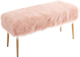 Faux Fur Modern Contemporary Fluffy Bench Gold Metal Legs