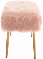 Faux Fur Modern Contemporary Fluffy Bench Gold Metal Legs