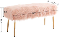 Faux Fur Modern Contemporary Fluffy Bench Gold Metal Legs