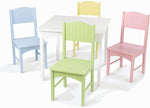 Nantucket Kid's Wooden Table & 4 Chairs Set with Wainscoting Detail, Pastel ,Gift for Ages 3-8