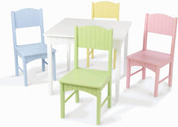 Nantucket Kid's Wooden Table & 4 Chairs Set with Wainscoting Detail, Pastel ,Gift for Ages 3-8