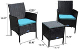 Rattan Patio Indoor/Outdoor Black/Blue Conversation Set - Chairs / Coffee Table