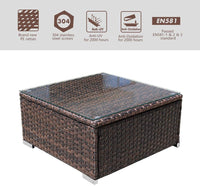 DIMAR garden Outdoor Coffee Table with Tempered Glass Top Wicker Patio Furniture Sets Rattan Sectional Small Table (Black 19.7in)