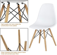 Giantex DSW Dining Chair, Pre Assembled Mid Century Style Wood Dining Chairs, Modern DSW Chair, Shell Lounge Plastic Side Chair for Kitchen, Dining, Bedroom, Living Room, Set of 4, White